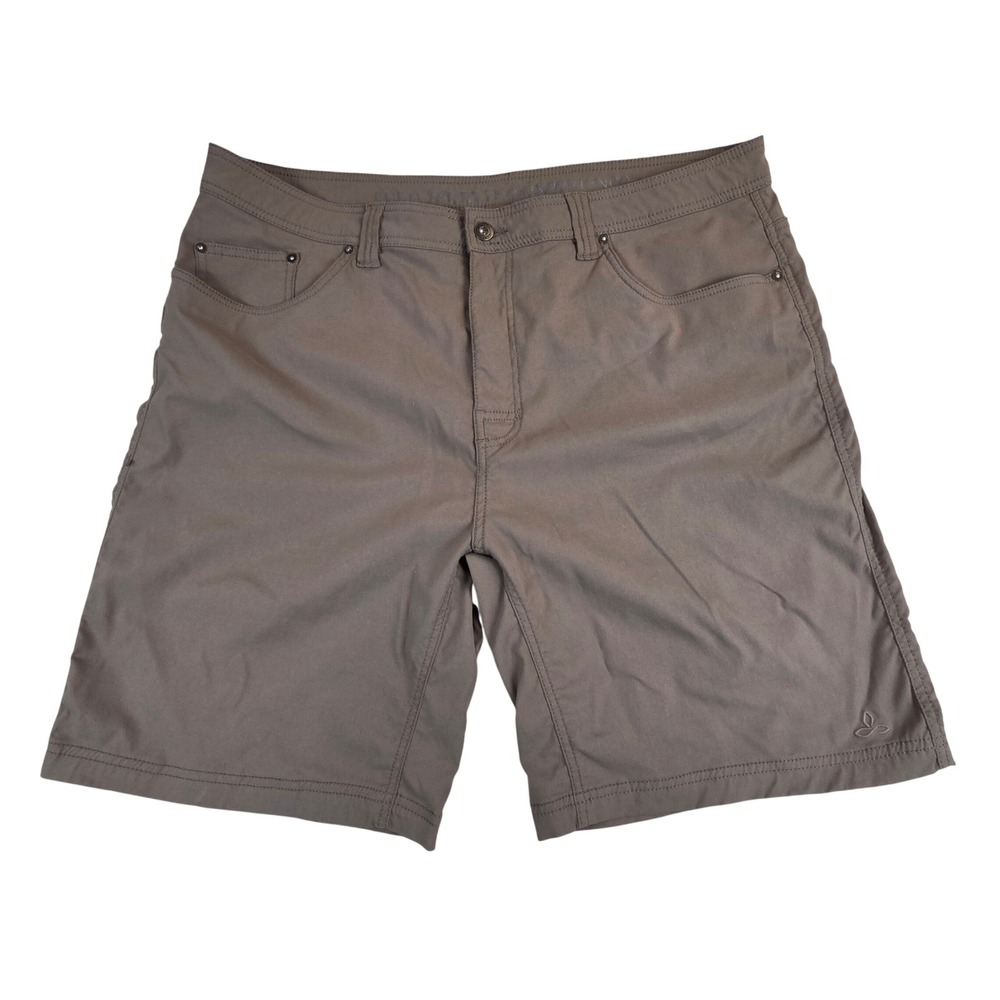 PrAna Mens Brion Hiking Shorts Brown 40W x 9L Stretch Nylon‎